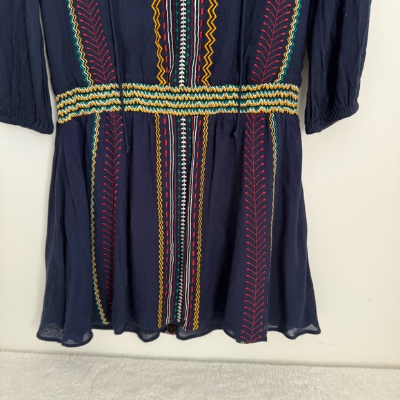 Alice + Olivia Jolene Embroidered Drop Waist Peasant Navy Blue Dress size 0 - Picture 4 of 13